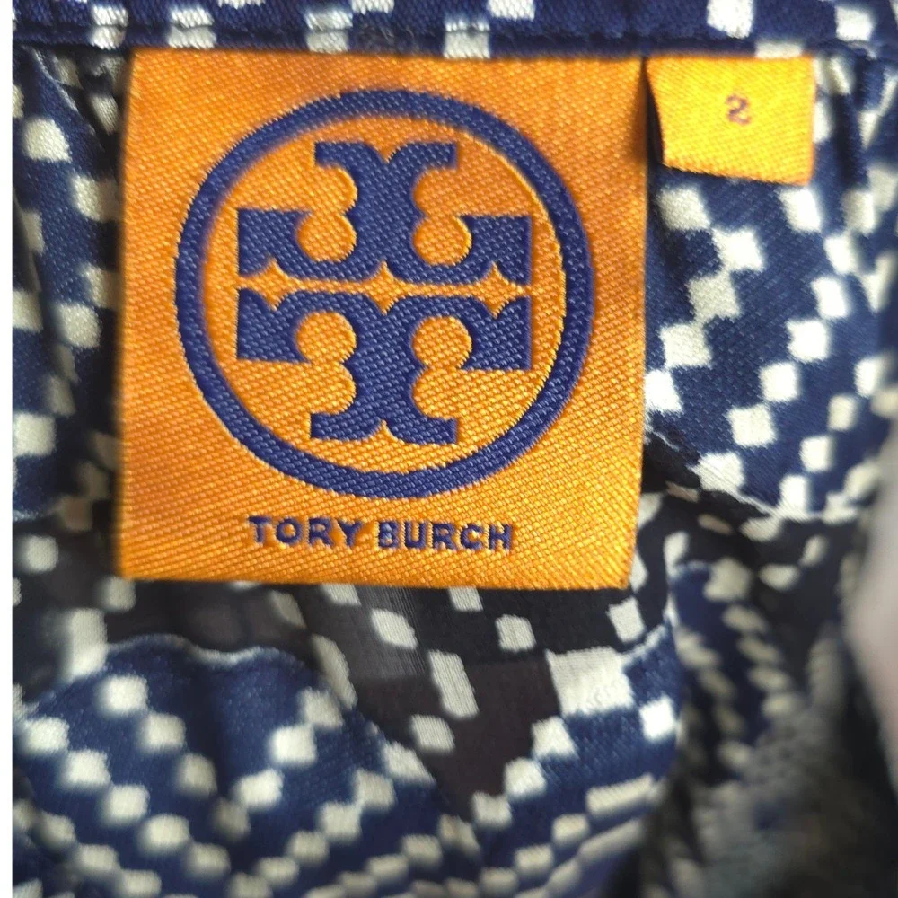 Tory Burch Size 2 Gwenna‎ Normandy Blue Semi-Sheer Silk Blend Tunic Blouse Boho